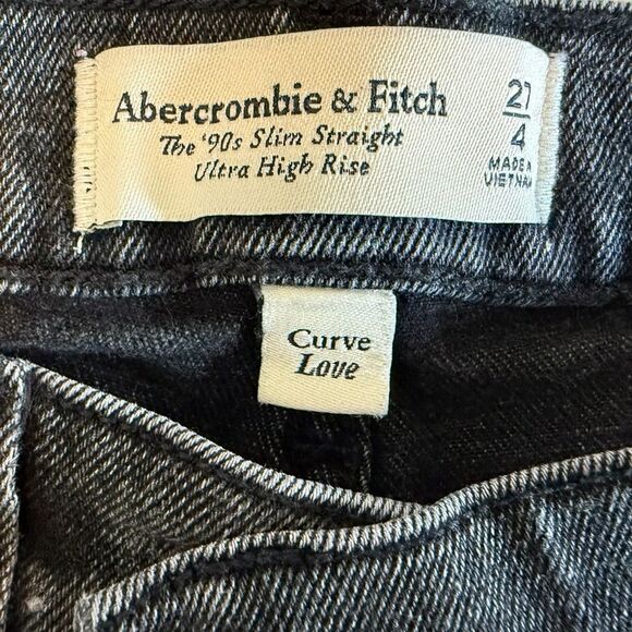 Abercrombie & Fitch Curve Love Ultra High Rise 90s Slim Straight Jean Black 4 - Picture 7 of 10
